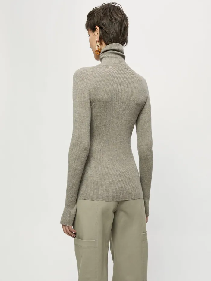 Jigsaw Knitwear and Cashmere Women Merino Rib Polo Neck Jumper Brown