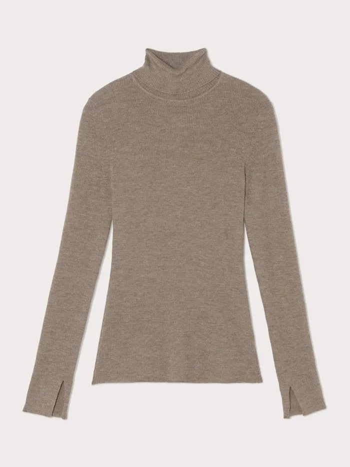 Jigsaw Knitwear and Cashmere Women Merino Rib Polo Neck Jumper Brown