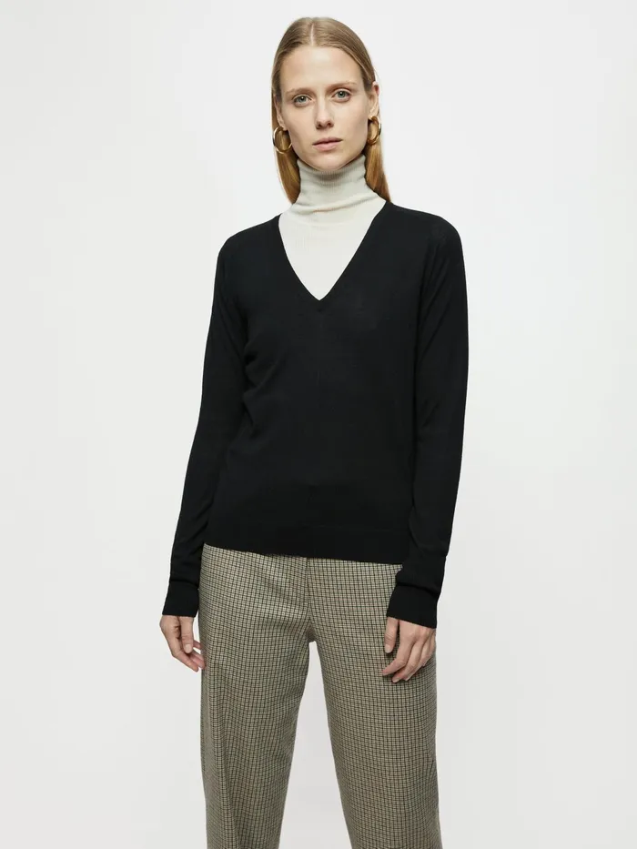 Jigsaw Knitwear and Cashmere Women Merino V Neck Jumper Black