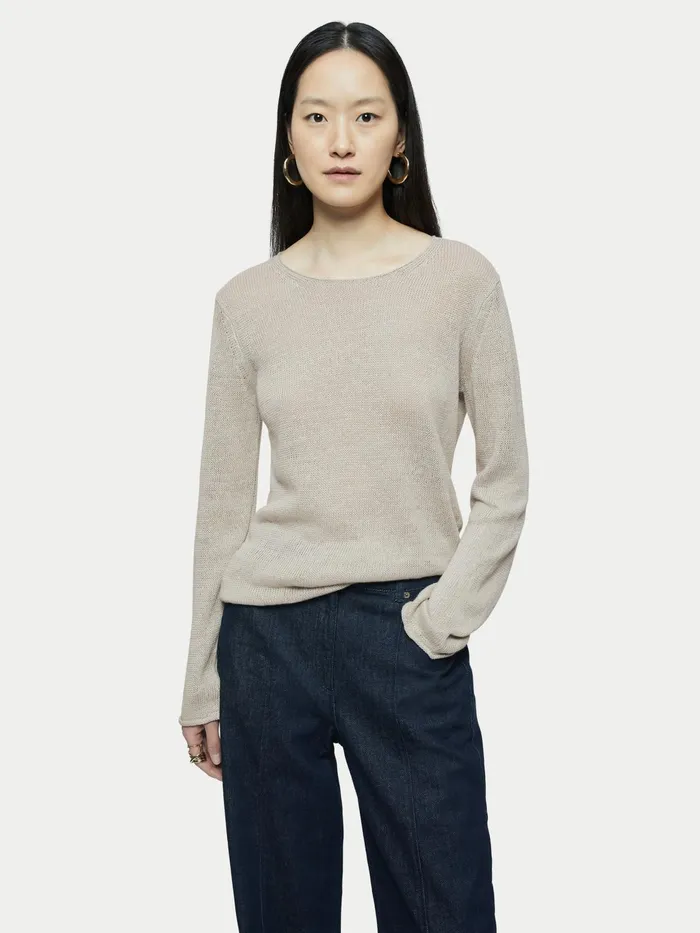 Jigsaw Knitwear and Cashmere Women Pure Linen Crew Neck Jumper Cream
