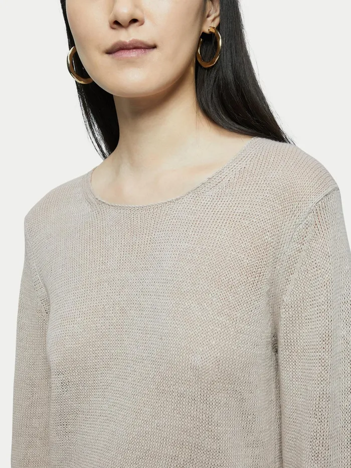 Jigsaw Knitwear and Cashmere Women Pure Linen Crew Neck Jumper Cream