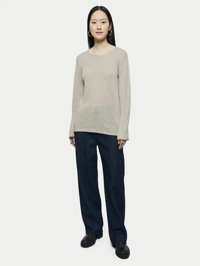 Jigsaw Knitwear and Cashmere Women Pure Linen Crew Neck Jumper Cream