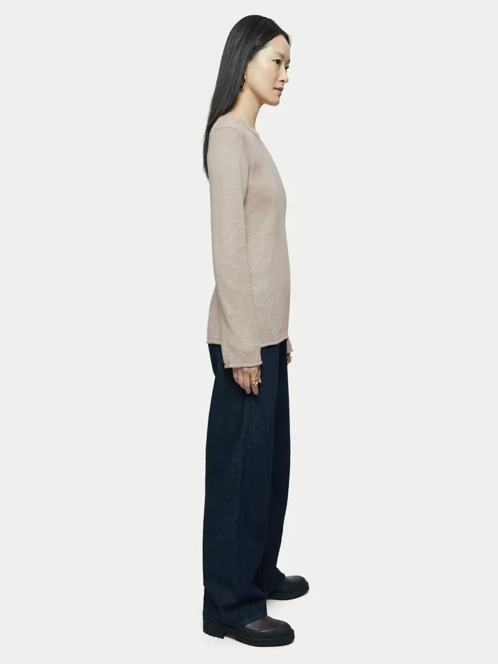 Jigsaw Knitwear and Cashmere Women Pure Linen Crew Neck Jumper Cream