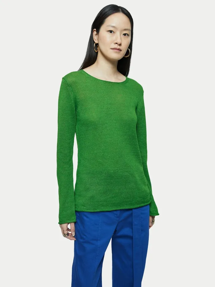 Jigsaw Knitwear and Cashmere Women Pure Linen Crew Neck Jumper Green