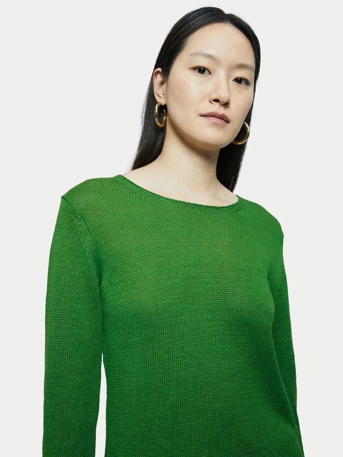 Jigsaw Knitwear and Cashmere Women Pure Linen Crew Neck Jumper Green