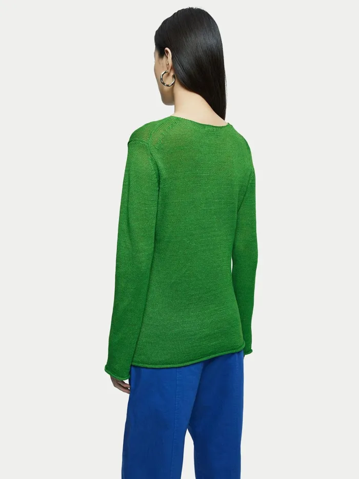 Jigsaw Knitwear and Cashmere Women Pure Linen Crew Neck Jumper Green
