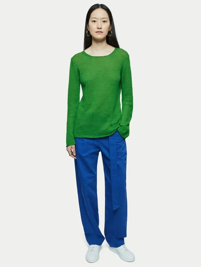 Jigsaw Knitwear and Cashmere Women Pure Linen Crew Neck Jumper Green