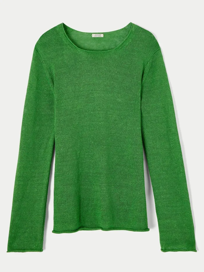 Jigsaw Knitwear and Cashmere Women Pure Linen Crew Neck Jumper Green