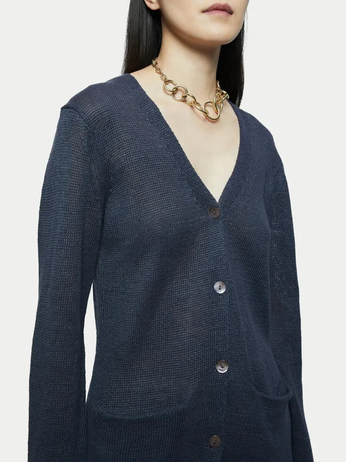Jigsaw Knitwear and Cashmere Women Pure Linen V Neck Cardigan Grey