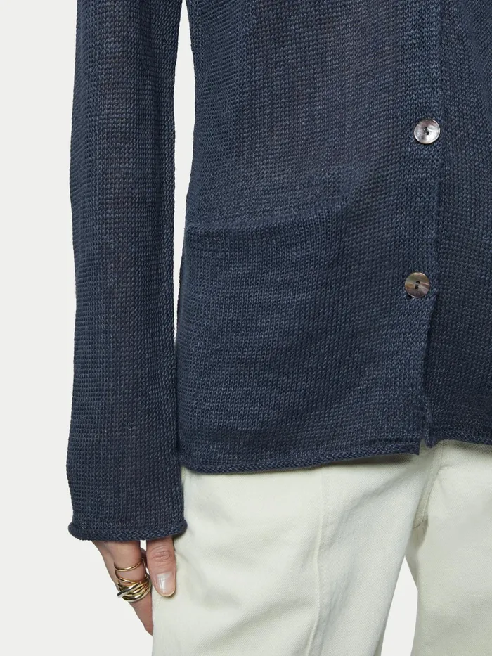 Jigsaw Knitwear and Cashmere Women Pure Linen V Neck Cardigan Grey
