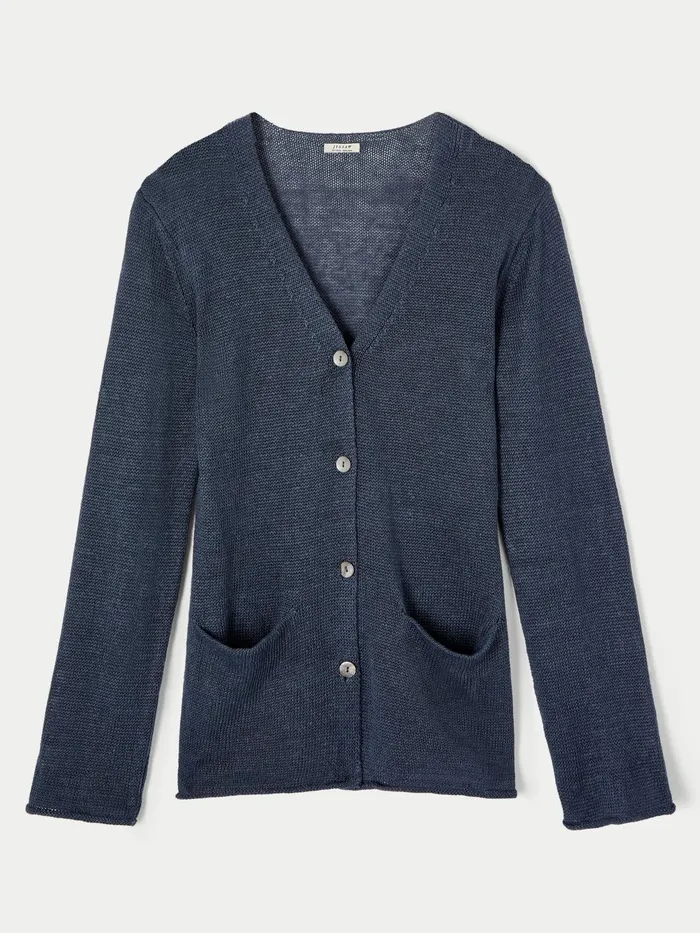 Jigsaw Knitwear and Cashmere Women Pure Linen V Neck Cardigan Grey