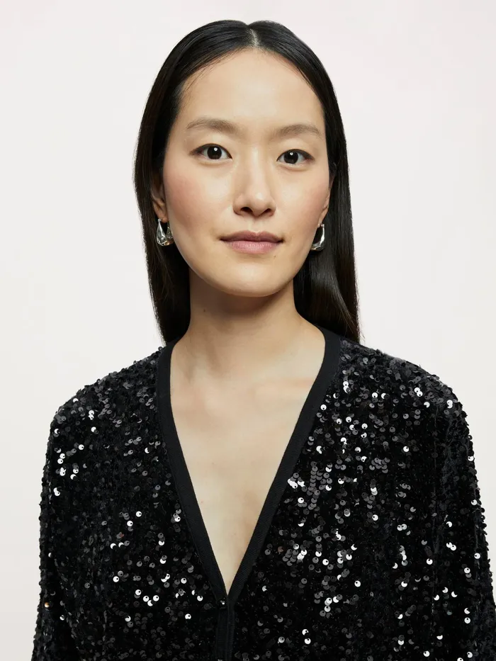 Jigsaw Knitwear and Cashmere Women Sequin Velvet Cardigan Black