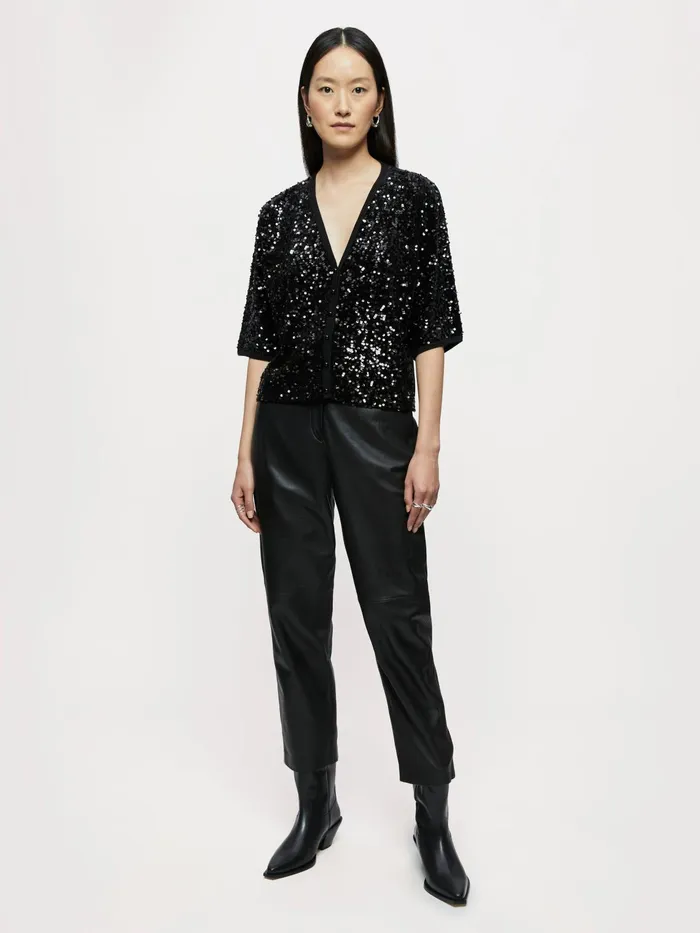 Jigsaw Knitwear and Cashmere Women Sequin Velvet Cardigan Black