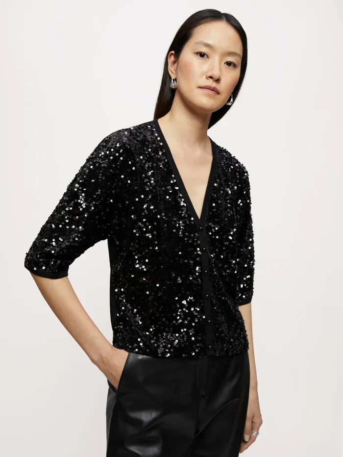 Jigsaw Knitwear and Cashmere Women Sequin Velvet Cardigan Black