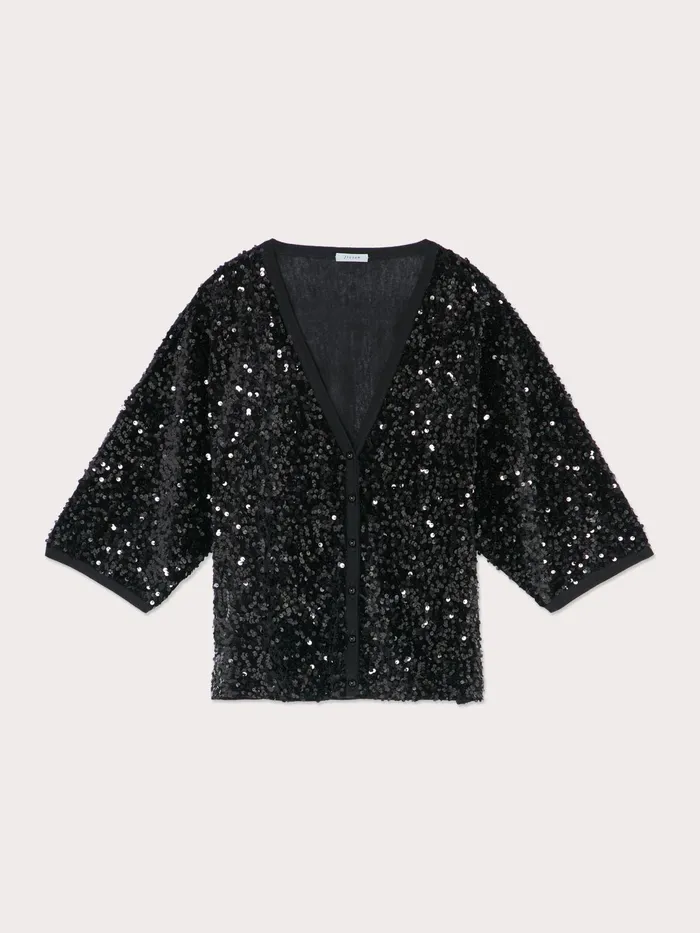 Jigsaw Knitwear and Cashmere Women Sequin Velvet Cardigan Black