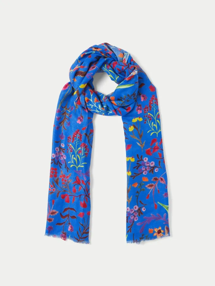 Jigsaw Ponchos and Scarves Women Vivid Floral Wool Silk Scarf Blue