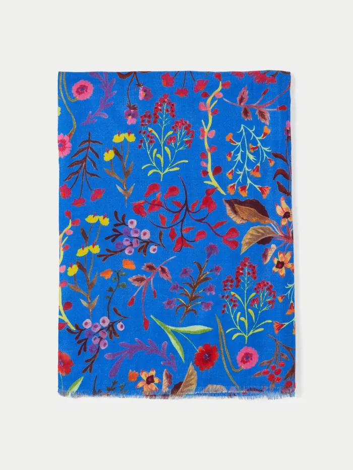 Jigsaw Ponchos and Scarves Women Vivid Floral Wool Silk Scarf Blue