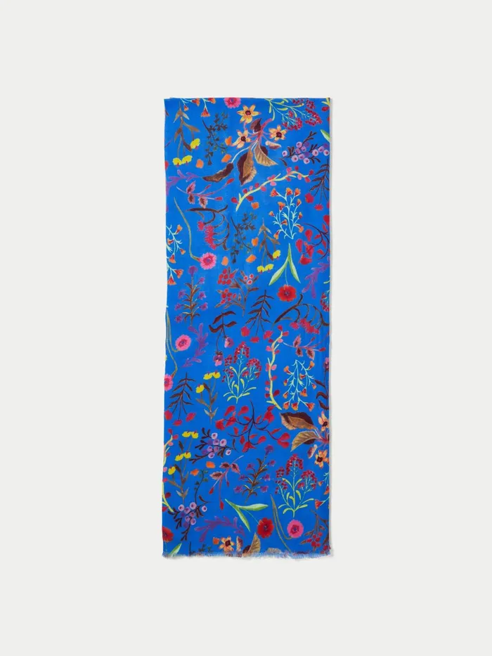 Jigsaw Ponchos and Scarves Women Vivid Floral Wool Silk Scarf Blue