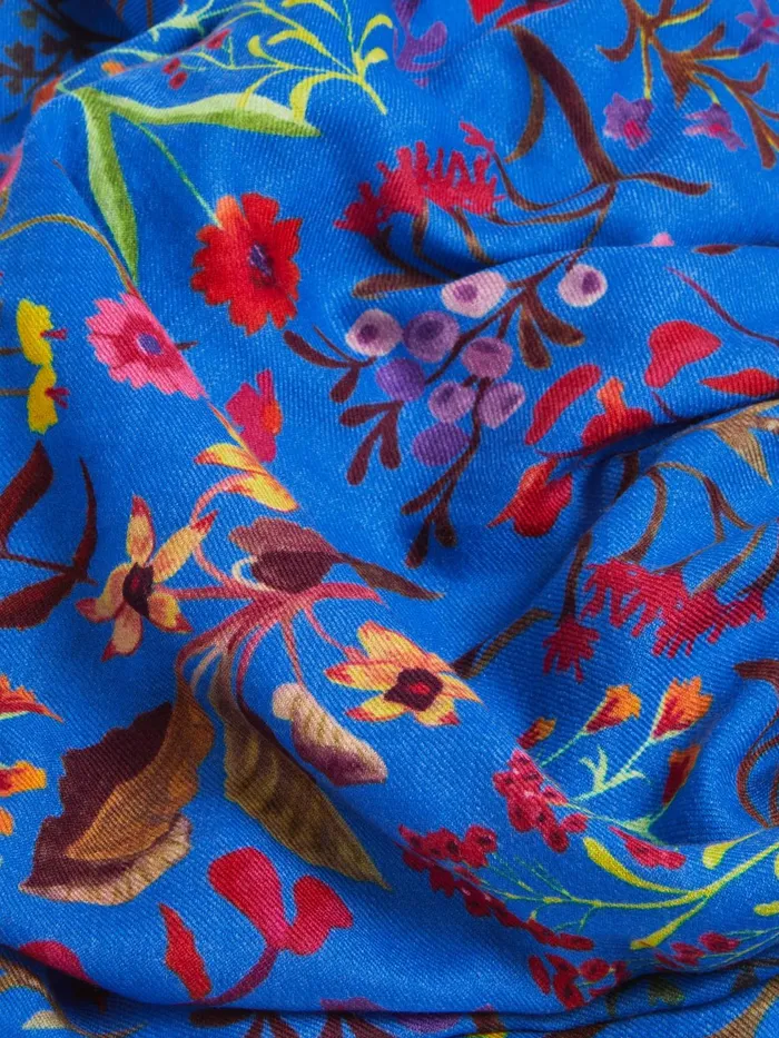 Jigsaw Ponchos and Scarves Women Vivid Floral Wool Silk Scarf Blue