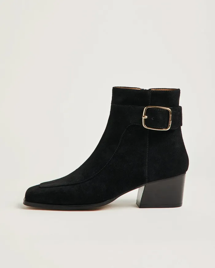 Jigsaw Shoes and Sandals Women Daria Suede Buckle Heel Boot Black
