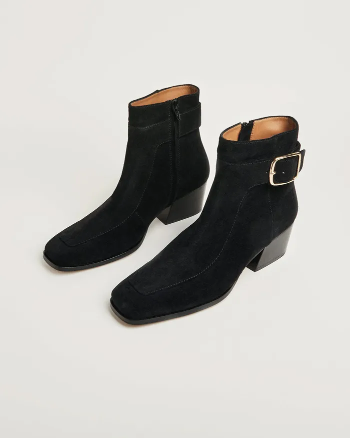 Jigsaw Shoes and Sandals Women Daria Suede Buckle Heel Boot Black