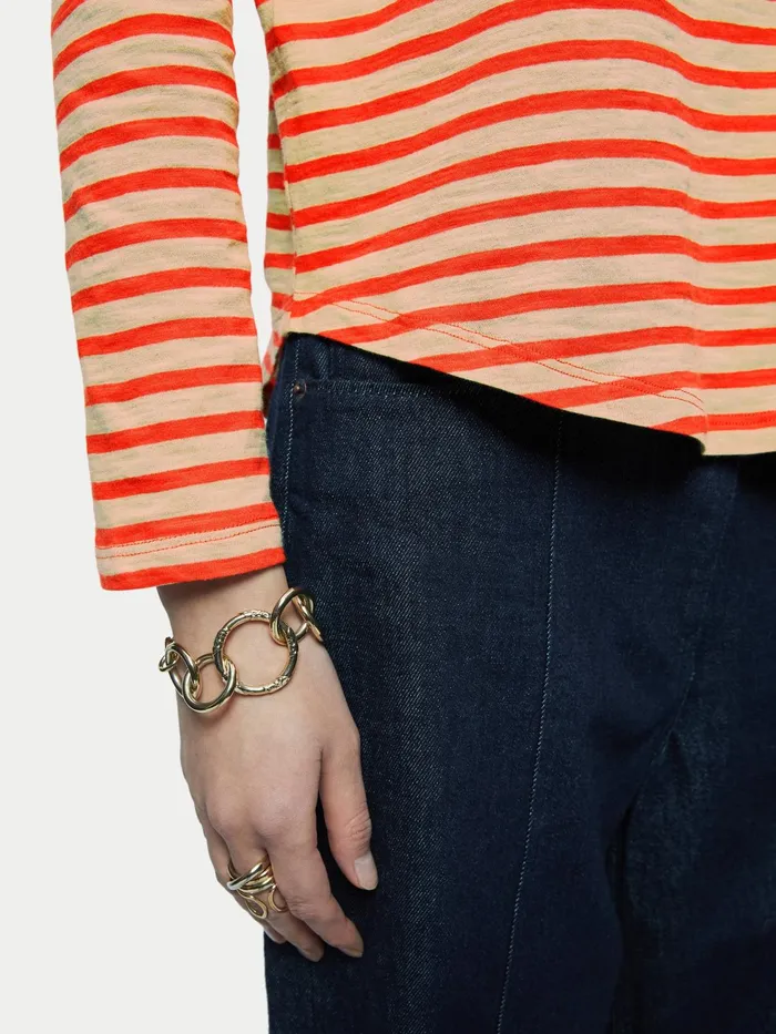 Jigsaw Tshirts Women Cotton Slub Stripe Long Sleeve Tee Red