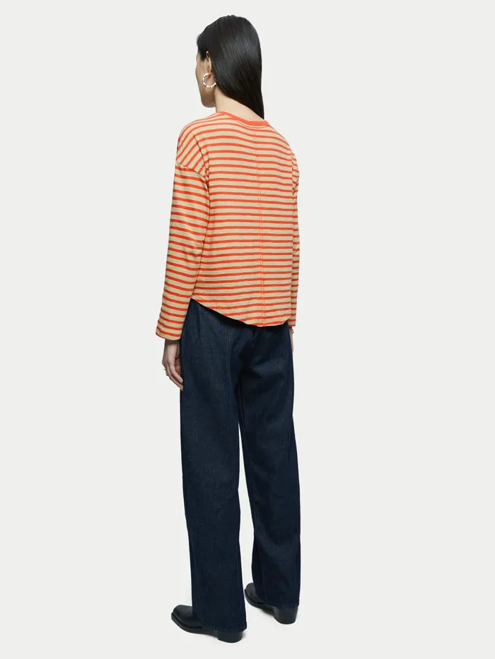 Jigsaw Tshirts Women Cotton Slub Stripe Long Sleeve Tee Red