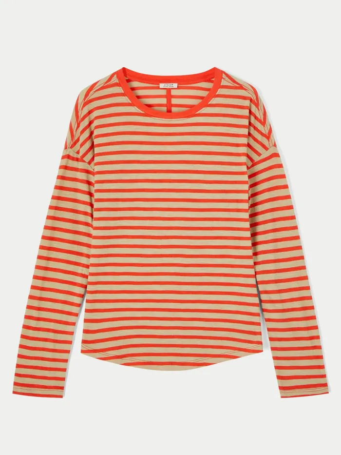 Jigsaw Tshirts Women Cotton Slub Stripe Long Sleeve Tee Red