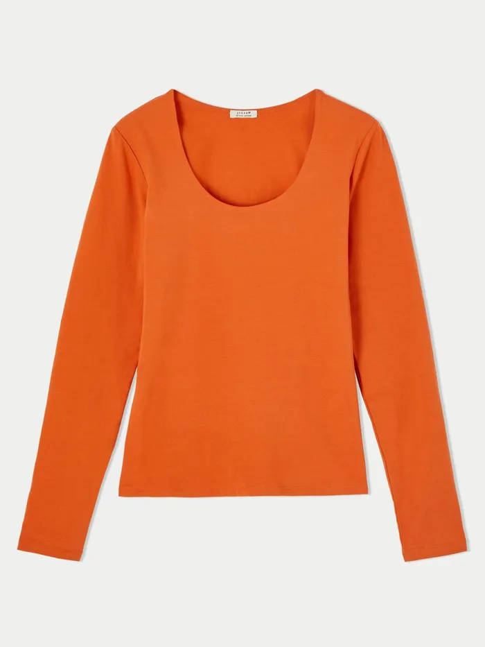 Jigsaw Tshirts Women Double Front Scoop Tee Orange