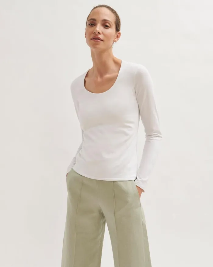 Jigsaw Tshirts Women Double Front Scoop Tee White