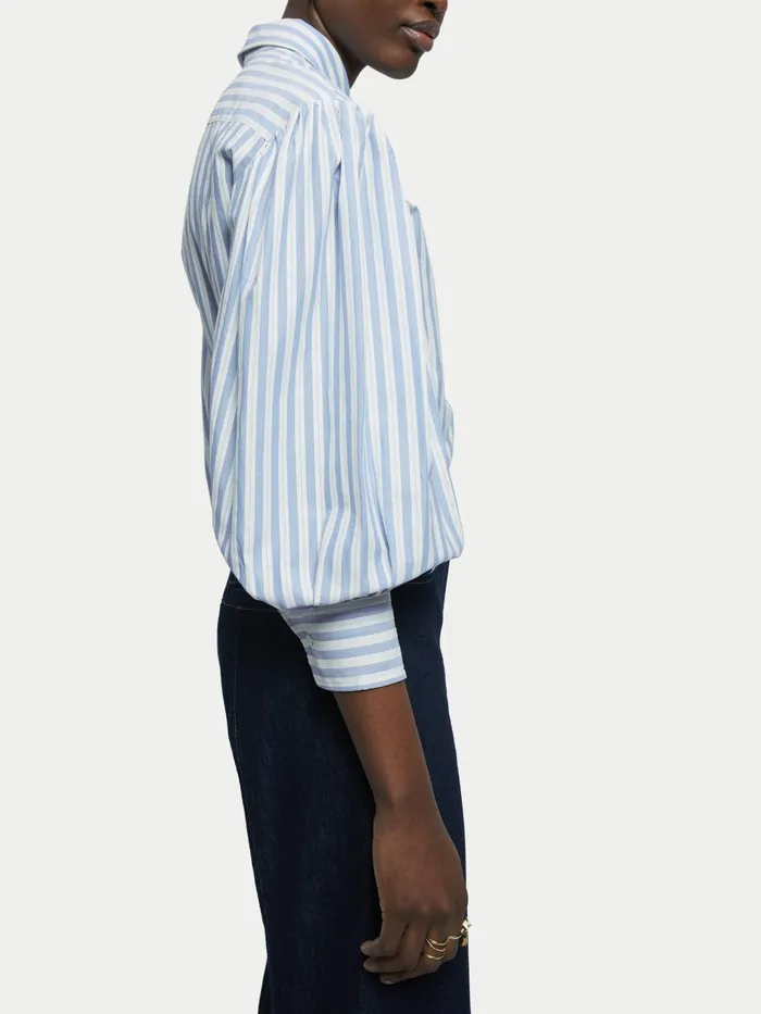 Jigsaw Tops Women Cotton Poplin Stripe Shirt Blue