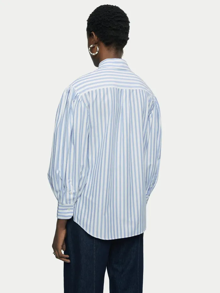 Jigsaw Tops Women Cotton Poplin Stripe Shirt Blue