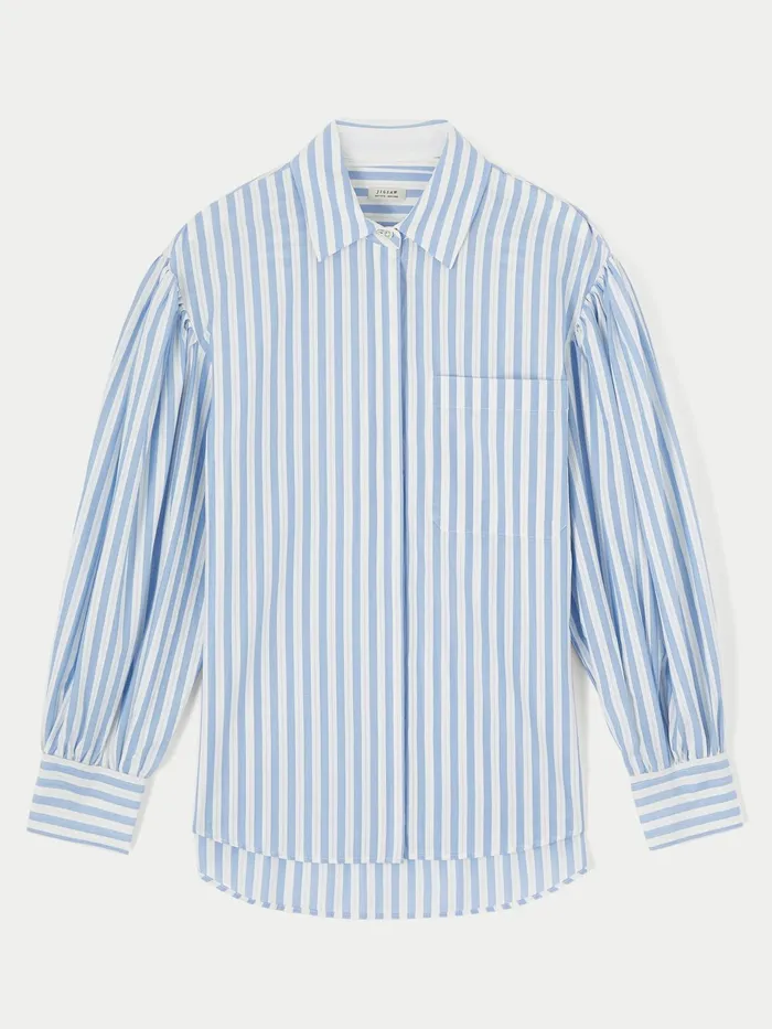 Jigsaw Tops Women Cotton Poplin Stripe Shirt Blue