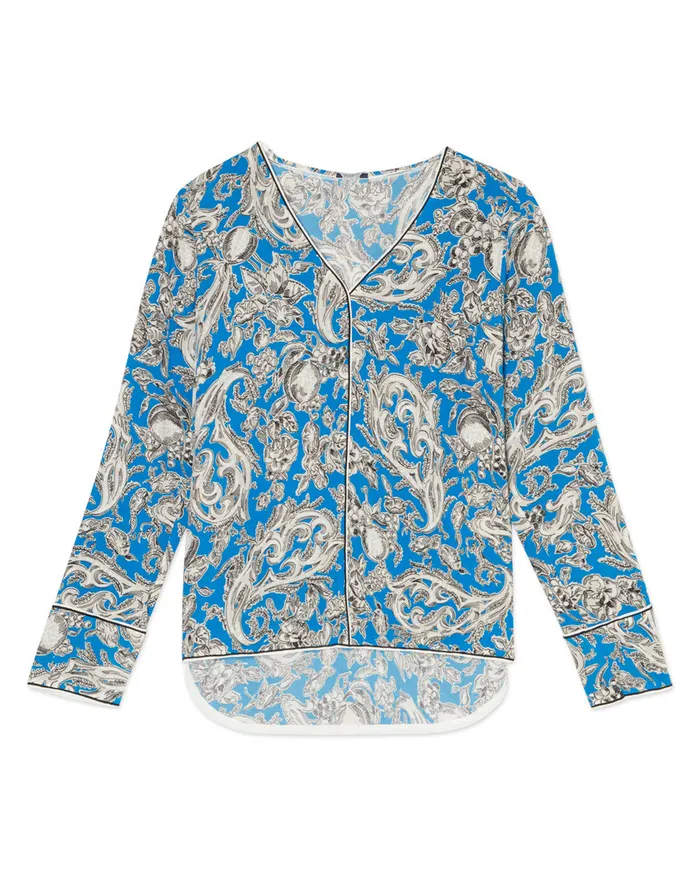 Jigsaw Tops Women Fruit Paisley Wide Cuff Blouse Blue