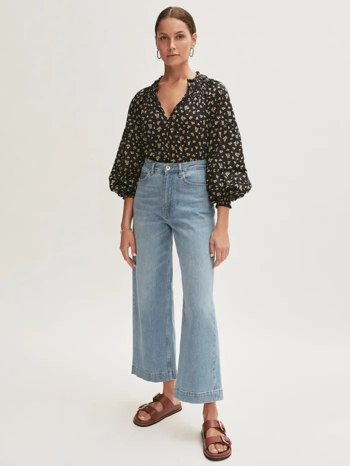 Jigsaw Tops Women Highland Floral Pleat Top Black