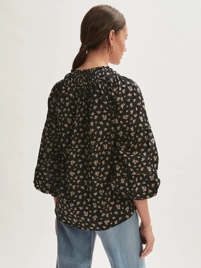 Jigsaw Tops Women Highland Floral Pleat Top Black