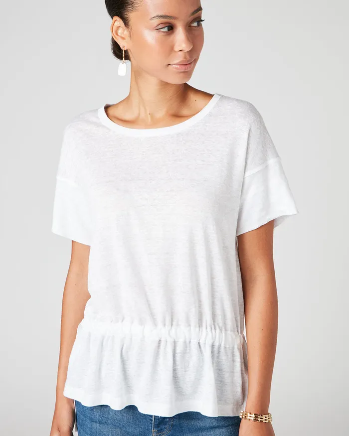 Jigsaw Tops Women Linen Drawstring Hem Tee White