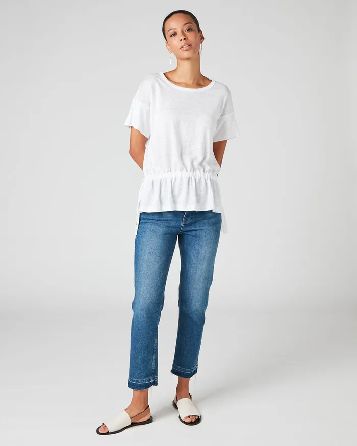 Jigsaw Tops Women Linen Drawstring Hem Tee White