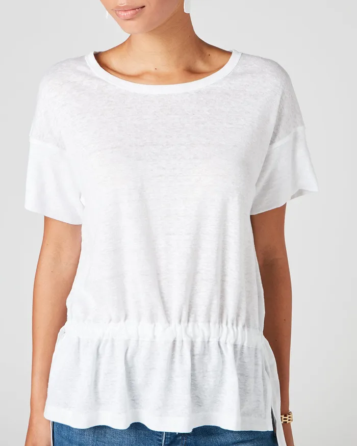 Jigsaw Tops Women Linen Drawstring Hem Tee White