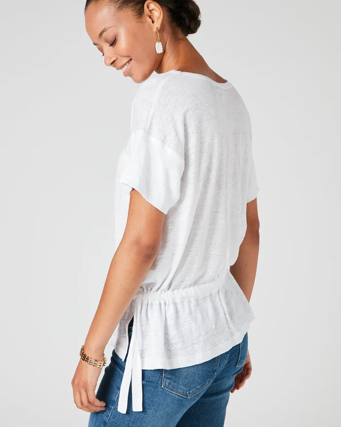 Jigsaw Tops Women Linen Drawstring Hem Tee White