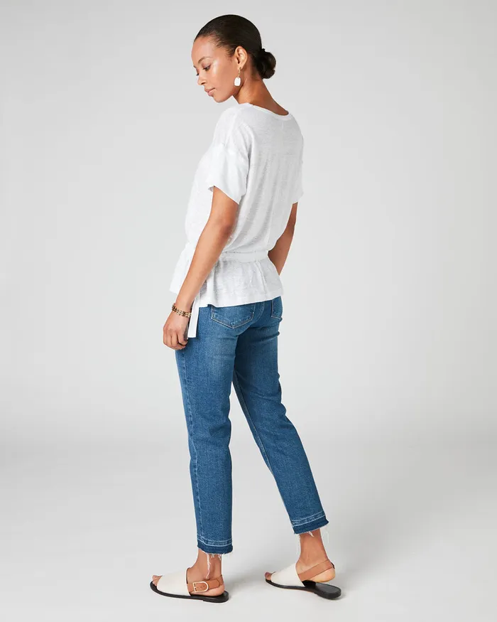 Jigsaw Tops Women Linen Drawstring Hem Tee White