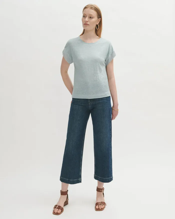 Jigsaw Tops Women Linen Sheer Trim Top Blue