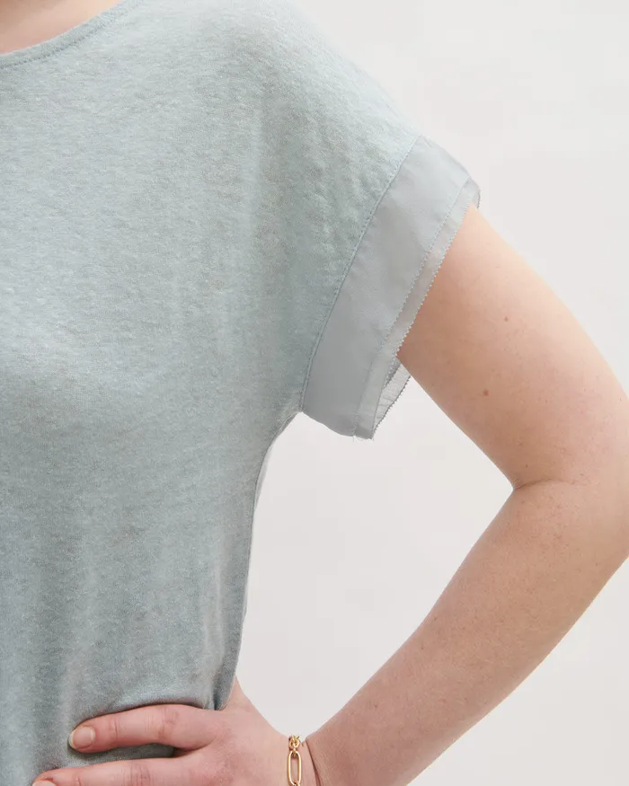 Jigsaw Tops Women Linen Sheer Trim Top Blue