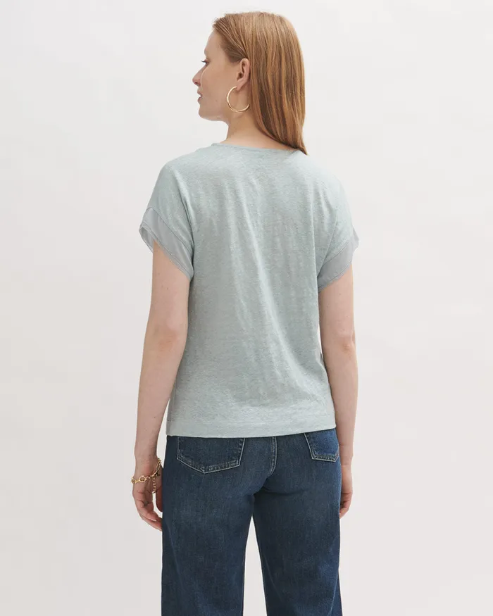 Jigsaw Tops Women Linen Sheer Trim Top Blue