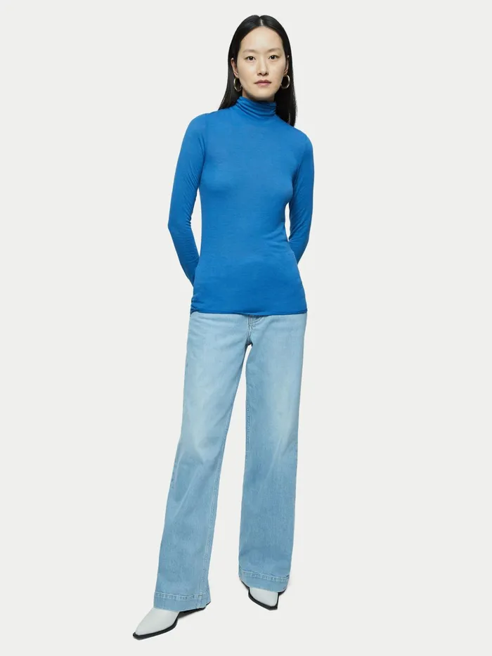 Jigsaw Tops Women Lyocell Wool Polo Neck Blue