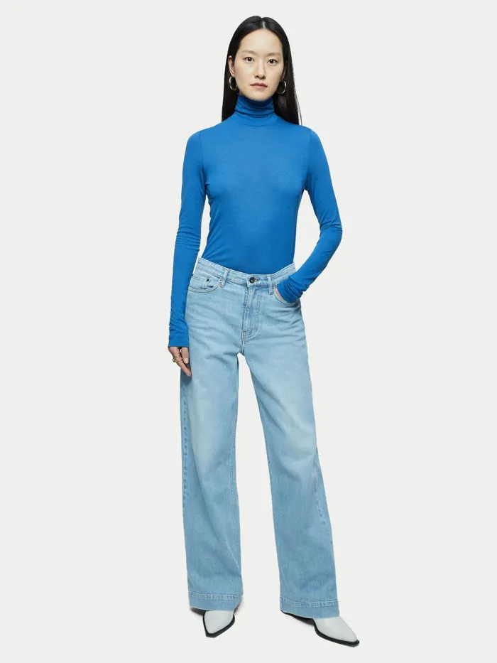 Jigsaw Tops Women Lyocell Wool Polo Neck Blue
