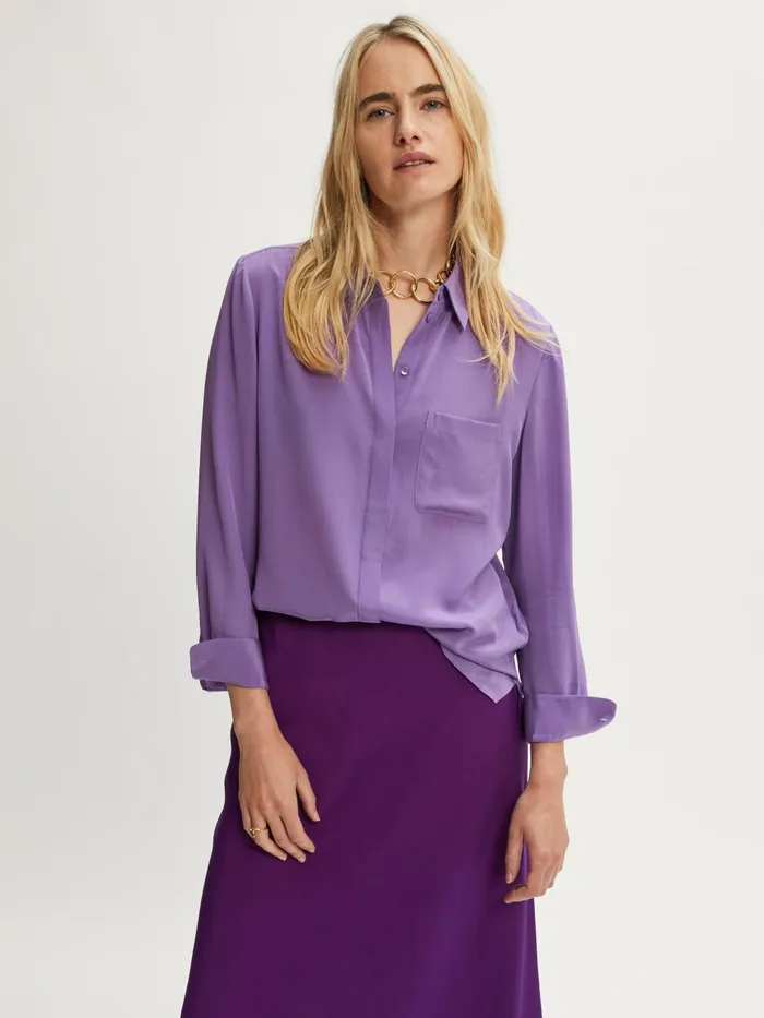 Jigsaw Tops Women Silk Long Sleeve Shirt Purple