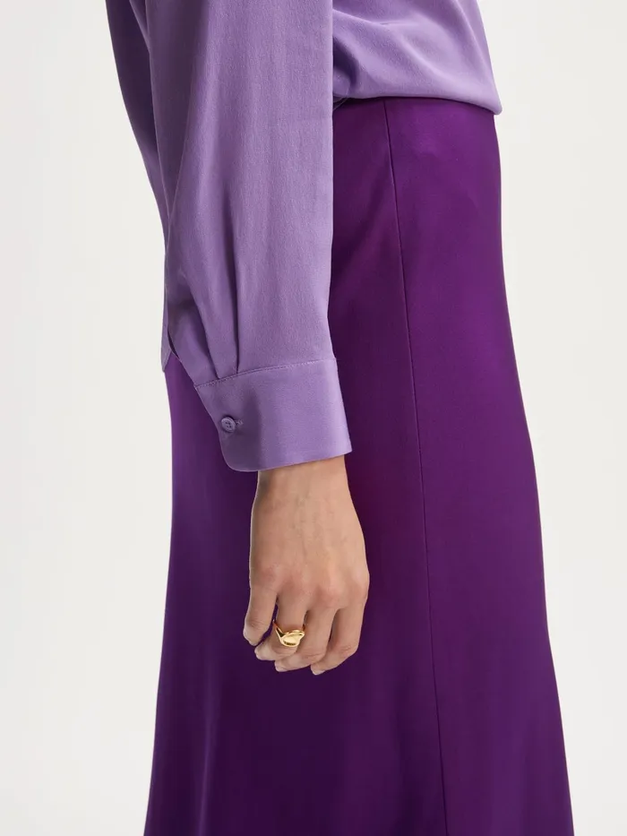Jigsaw Tops Women Silk Long Sleeve Shirt Purple