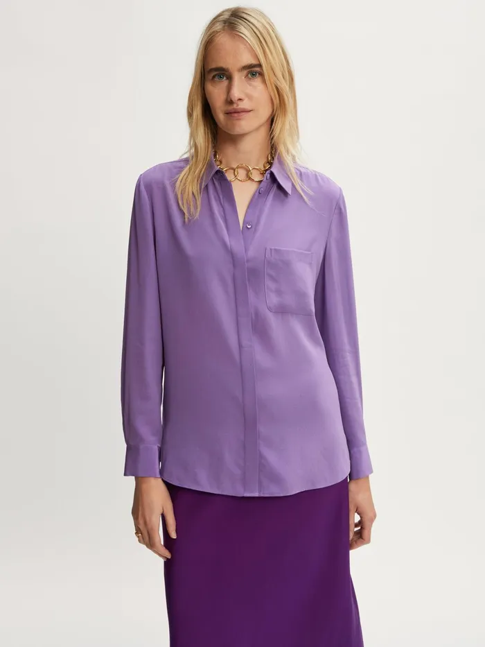 Jigsaw Tops Women Silk Long Sleeve Shirt Purple