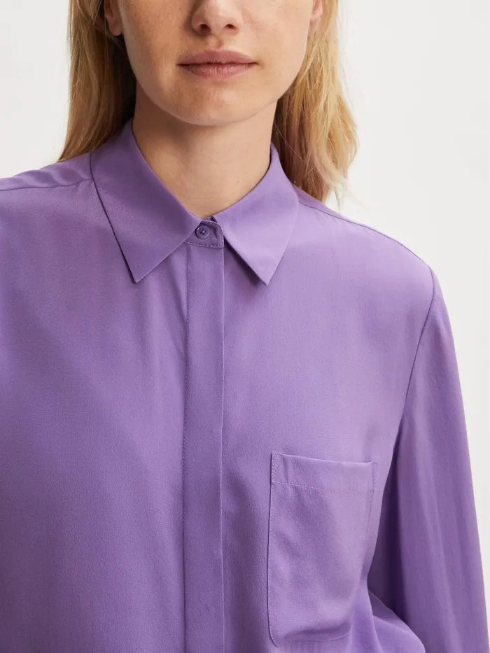 Jigsaw Tops Women Silk Long Sleeve Shirt Purple